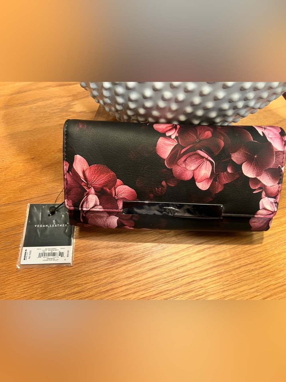 Simply Vera VeraWang Floral Print Black Wallet Clutch with Pink Accents